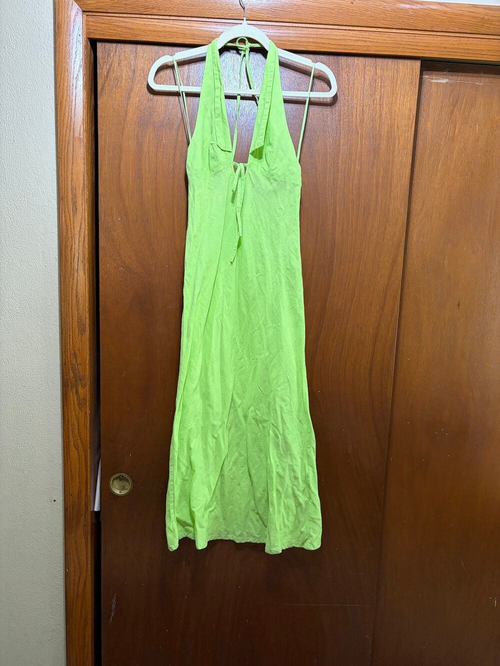 BDG Urban Outfitters Womens XS Lime Green Halter Midi Dress Open Back
